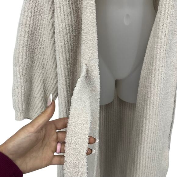 BAREFOOT DREAMS Cream Chunky Knit Cardigan Robe Oversized Long Tie Waist Large - Picture 3 of 6
